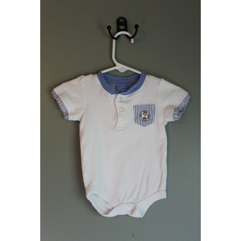 Vintage Precious Moments Baby Boy Soccer One Pc Bodysuit Size 3/6 M 100% Cotton